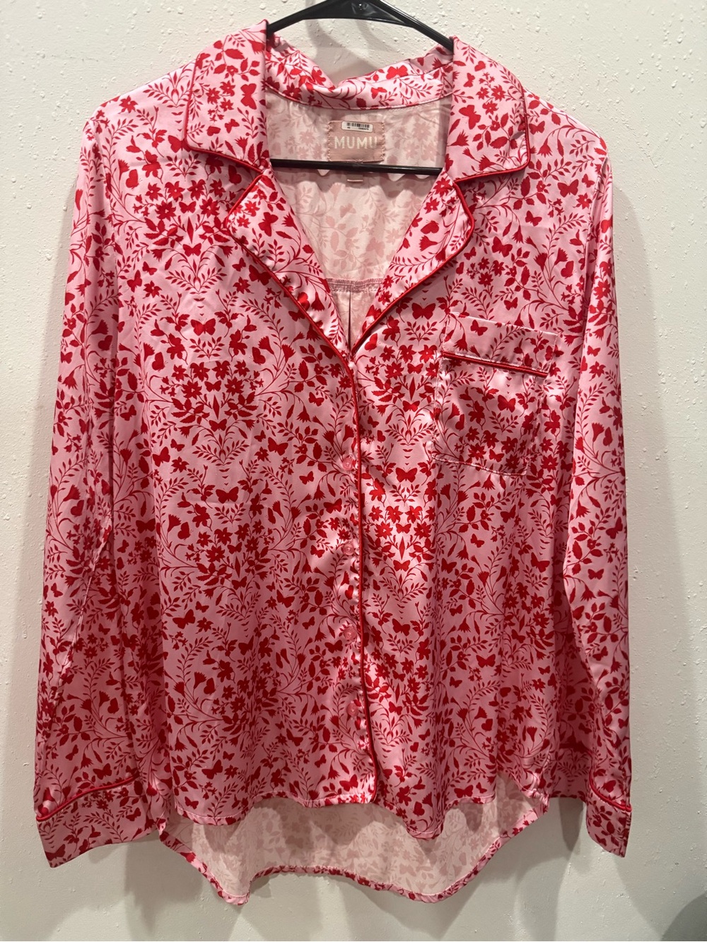 Show Me Your MuMu Pink and Red Floral Satin Pajama Top
